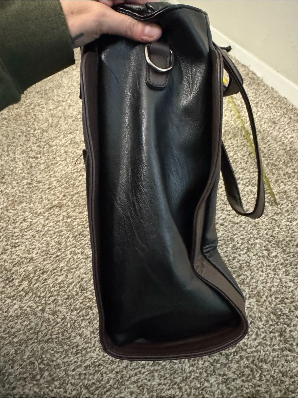 Structured Black Leather Tote with Detachable Strap